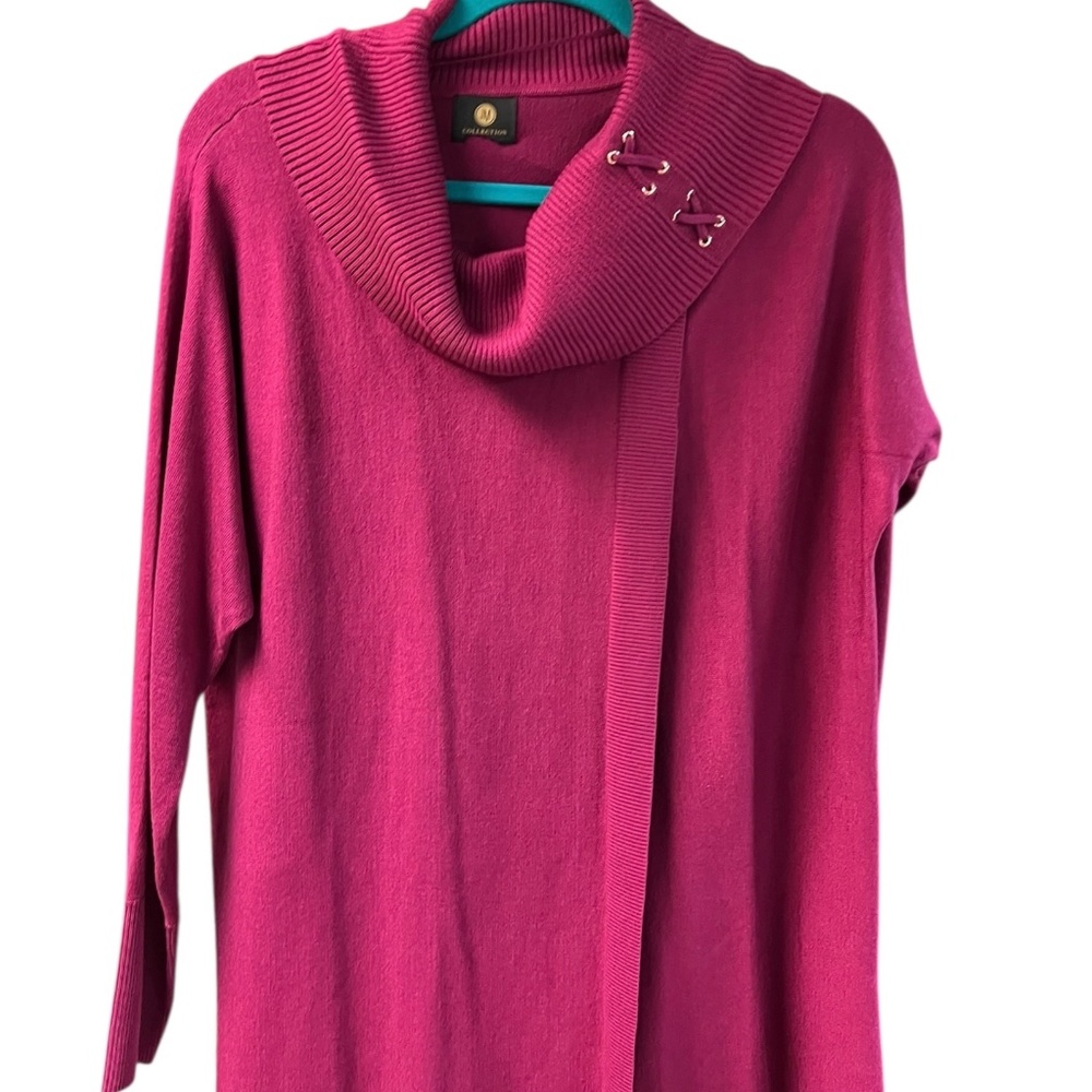 JM Collection Women's Faux Wrap Cowl Neck Sweater Raspberry Pink NWOT Size L